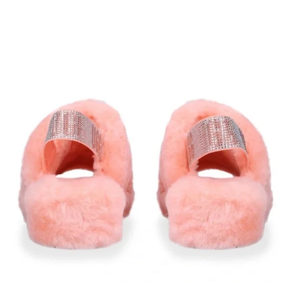 Ugg Fluff Yeah Bling Slingback Slippers Sandals, Coral, Shearling Crystals, Sz 8 - Picture 4 of 12